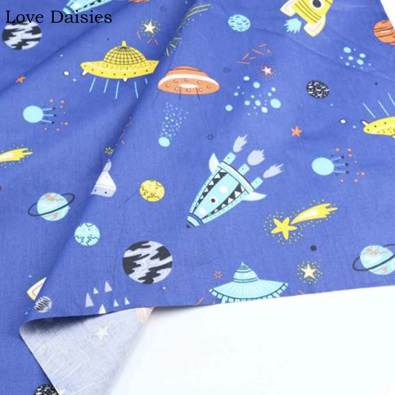 Хлопок саржа WHTIE синий морской Мультфильм Капитан Lookout пальмы корабль космическая ракета полосы звезды ткани для простыней подушки