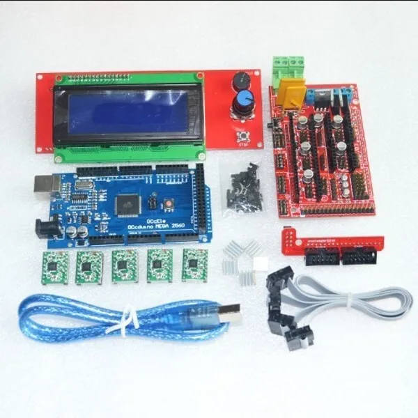  3D-P 1pcs Mega 2560 R3 + 1pcs RAMPS 1.4 Controller + 5pcs A4988 Stepper Driver Module +1pcs 2004 controller for 3D Printer kit 