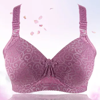 

2019 Spring And Summer Thin Women Plus Up Bra Printed Female Lingerie Deep V Sexy Big Size Bra Plus Size Brassiere 100b Purple