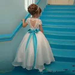 Для девочек Нарядные платья Лук бисера Платье в цветочек для девочек милое детское платье на день рождения Строгая детская одежда платья