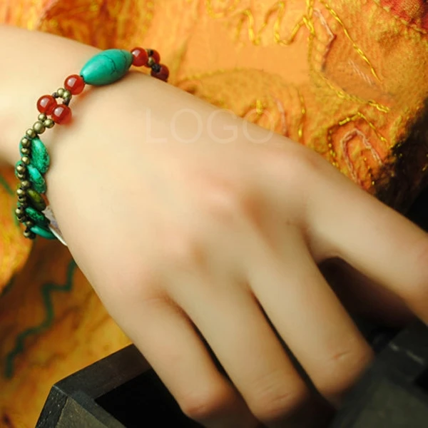 Best Quality Women New Agate Bracelet Hand Craft Chain Bracelet with Turquoise and Bell