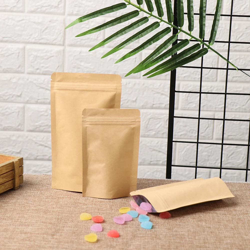 

10pcs/PACK Food Candy Cookie Bag Kraft Paper Bags Wedding Party Supplies Ziplock Gift Packaging Pouch Zipper Wrapper
