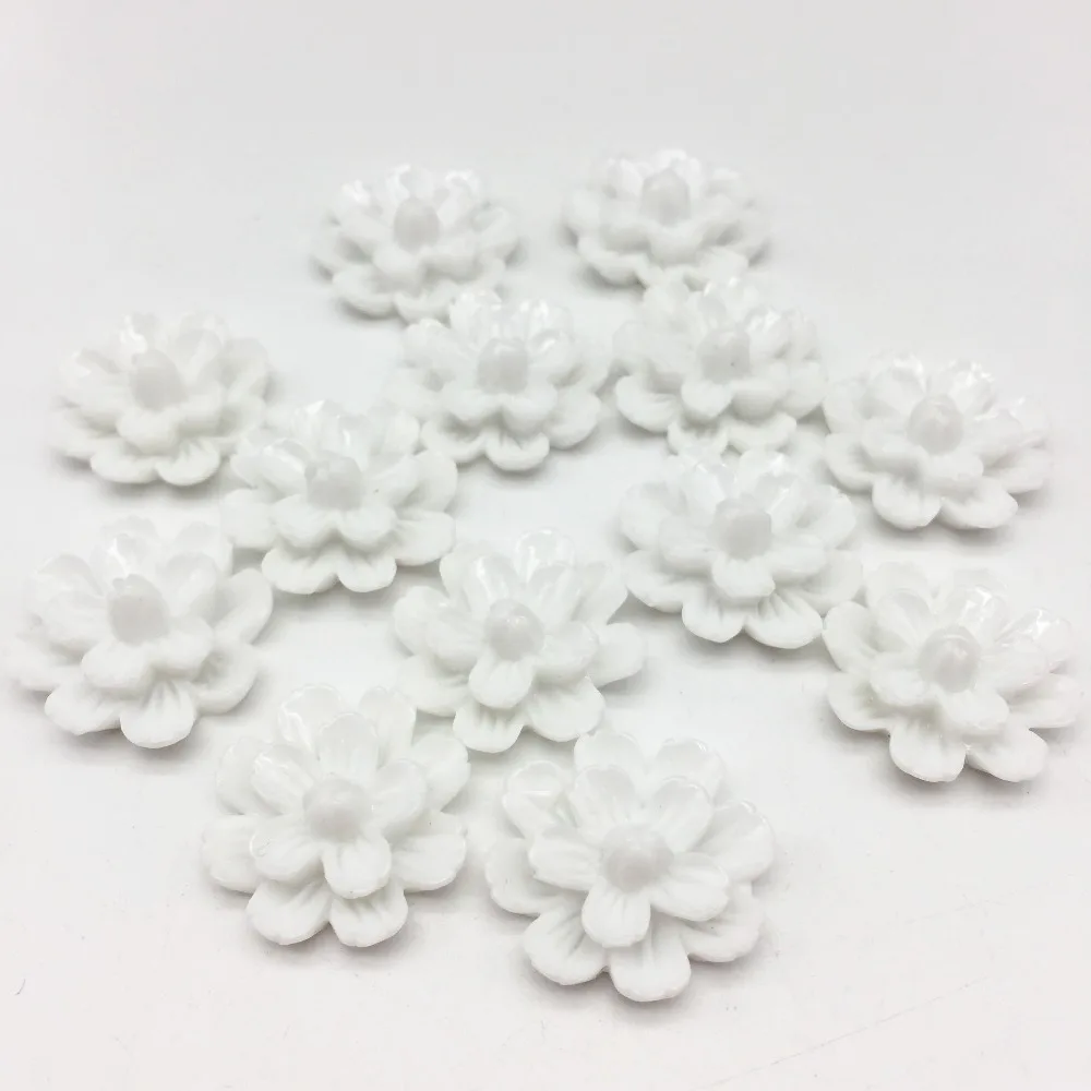 Buy 50pcs 21mm White Resin Flowers Flatback Cabochons