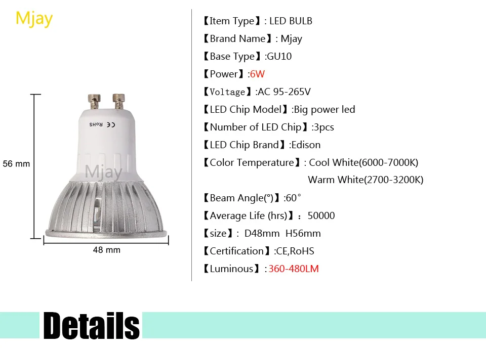 4x GU10 400lm 6 Вт месте лампочек 220 В высокое Мощность spotlight 240 В светодио дный лампы 110 В светодио дный лампочки