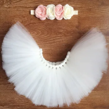 

2017 New Newborn baby photography props beige skirt photo props tutu sets+flower headband newborn studio photography clothing