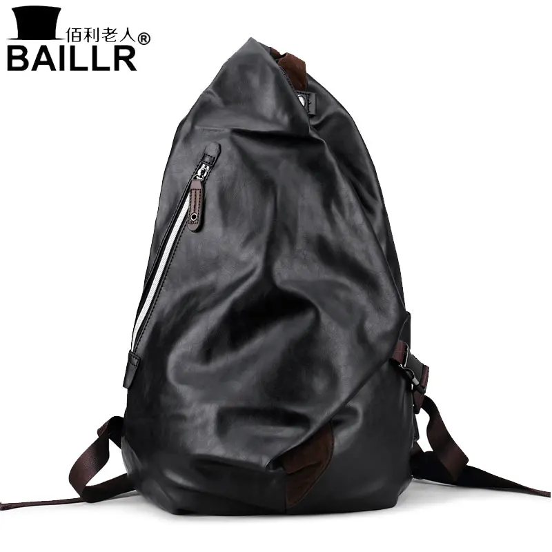 

BAILLR 2017 Male Lrregular Functional Bags Fashion Men Zipper Backpack PU Leather Backpack Big Capacity Men Bags Preppy Rucksack