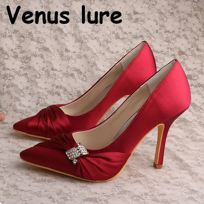 Custom Handmade Wine Red High Heels Shoes for Bride Pointed Toe Wedding Pumps | Обувь