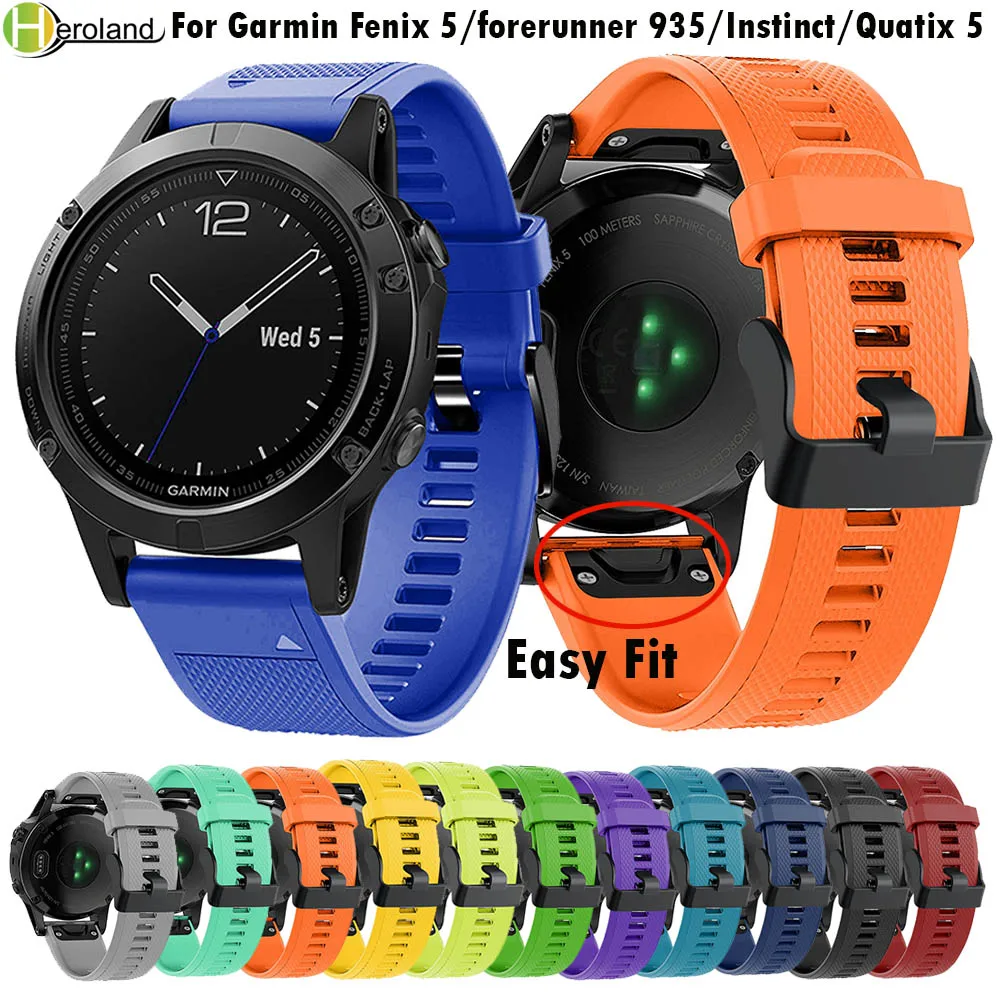 22 мм ремешок для часов Garmin Fenix 5/5 Plus/Quatix 5 Forerunner 935 Instinct Watch Quick Release силиконовый ремешок Easy fit ремешок