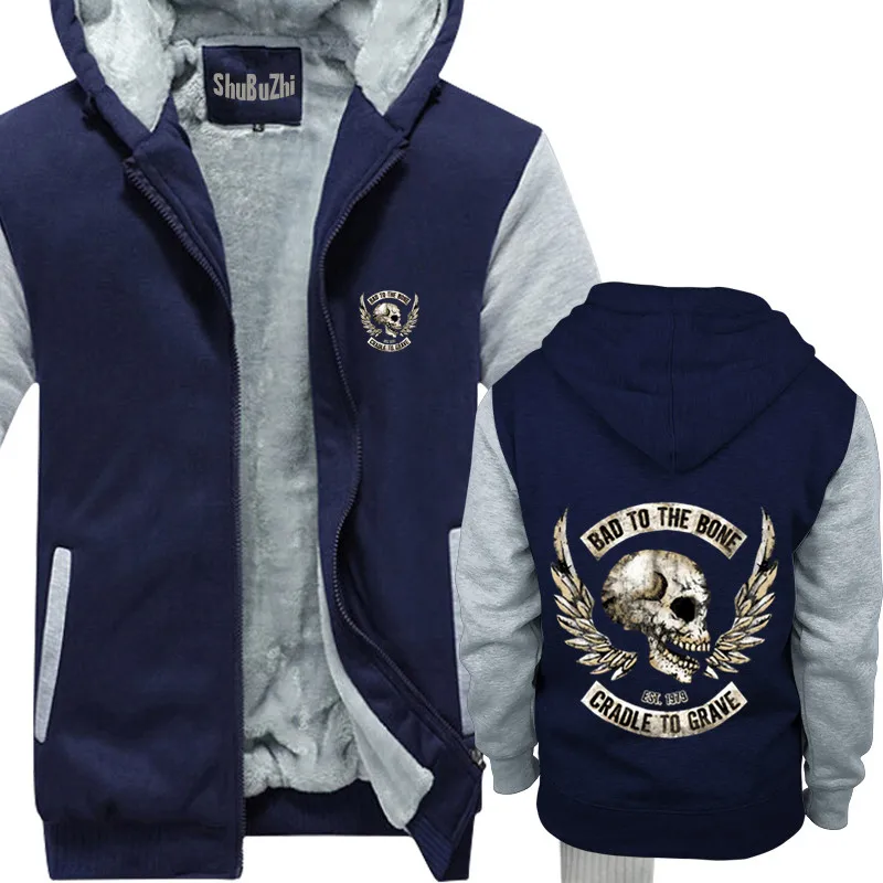 Bad to the bone cradle to the grave sweatshirt Men/'s dark gray biker skull wings