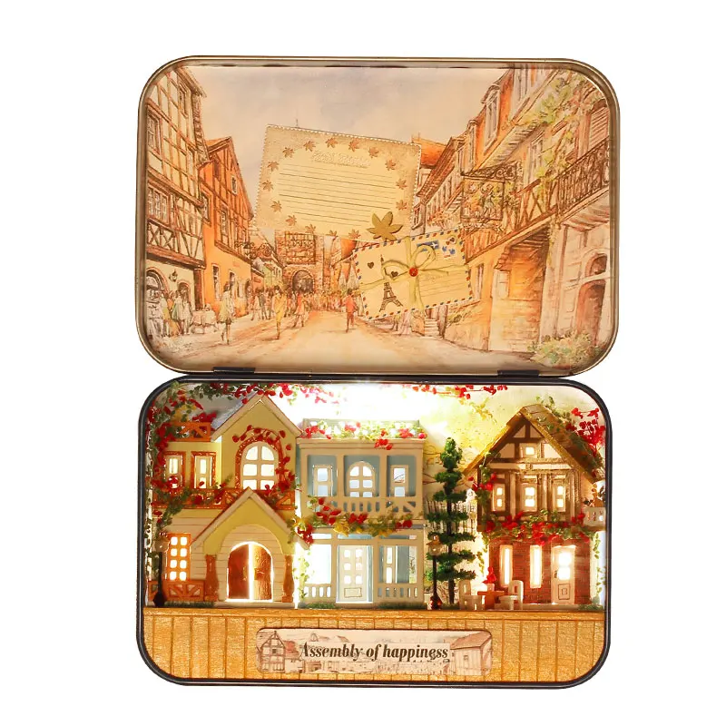 

New Box Theatre Nostalgic Theme Miniature Scene Wooden Miniature Puzzle Toy DIY Doll House Furnitures Countryside Notes T-OO6