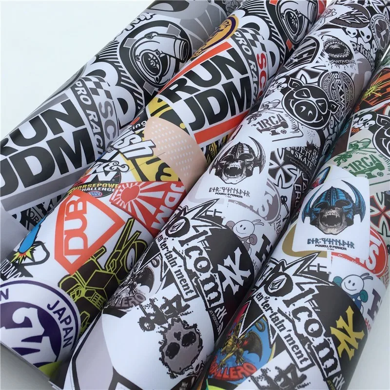 HD Black White Sticker Bomb Graffiti Vinyl Cartoon Adhesive Film Stickers FOR Scooter Auto Skateboard Decal Camo Wrap
