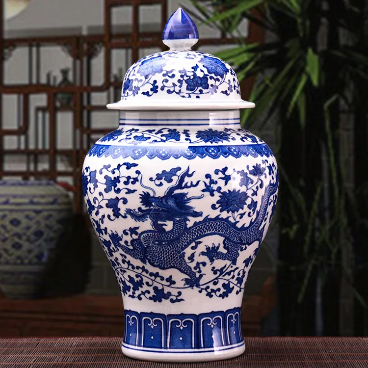 

Jingdezhen Ceramics Ginger jar Antique Blue And White Storage jar Home Large temple jar Living Room decoration porcelain jar
