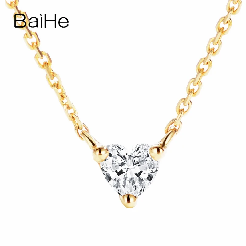 BAIHE Solid 18 K желтого золота 0.12ct Сертифицированный H/SI натуральный бриллиант женские модные ювелирные изделия Элегантные ожерелья