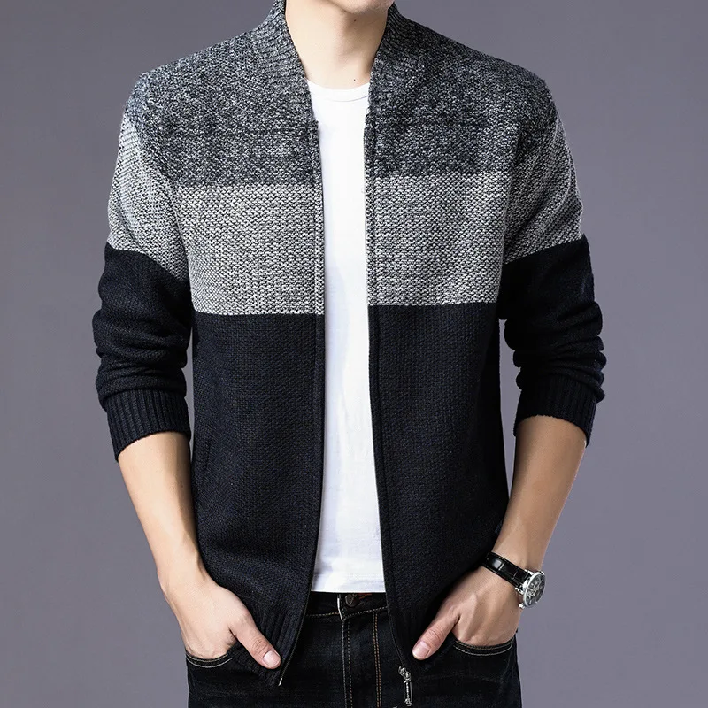 LEDINGSEN 2018 Mens Autumn Warm Striped Fleece Sweater