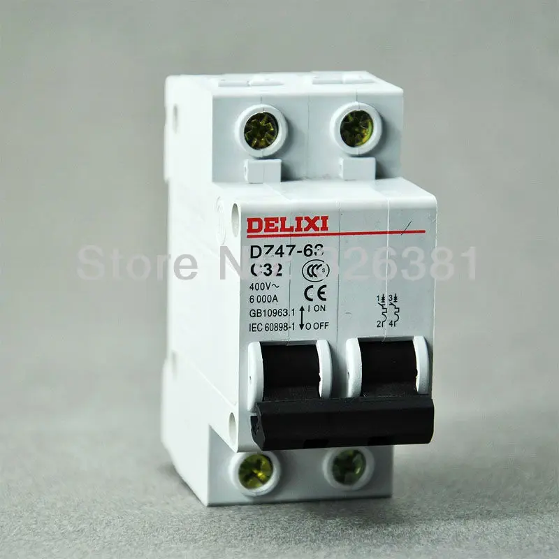

DELIXI Brand DZ47-63 C32 Type 2P AC 400V Circuit Breaker 16A-63A Air switch Lighting Distribution System