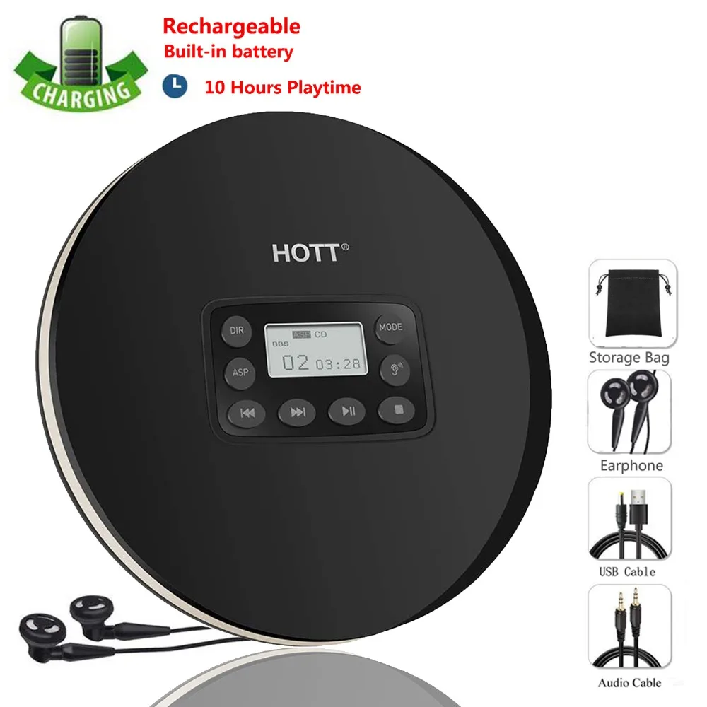 

Rechargeable Portable CD Player Personal Compact Disc Player with LCD Display Stereo Earbuds 10hr Battery Life Skip Protection