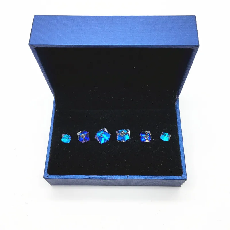 

Ms Betti all-match simple design small earrings set for girl with 10mm 8mm 6mm cubic crystal from swarovsi in blue box 3prs/set