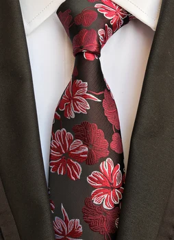 

8cm Width Men Woven Ties Fashion Floral Neckties with Red Embroidered Flowers