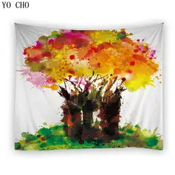 Йо Чо красочные деревья цветы лес гобелен полиэстер гобелен настенный гобелен Новый Популярный Печатный тканевый Настенный декор