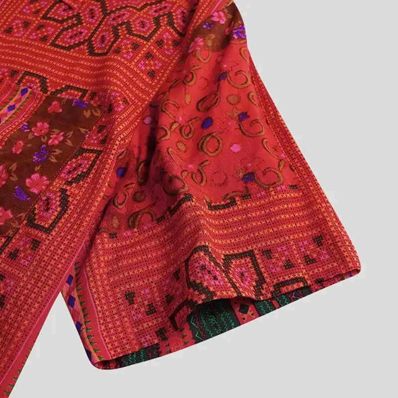 Летняя рубашка в этническом стиле с принтом Мужская Кнопка короткий рукав Повседневная дышащая стильная винтажная тропическая гавайская