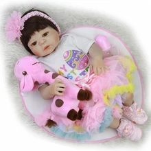 New Design 23” Reborn Baby Dolls Toy Lifelike Full Vinyl Babies Girl Wear Rainbow Dress Lovely Realistic Boneca Dolls Reborn