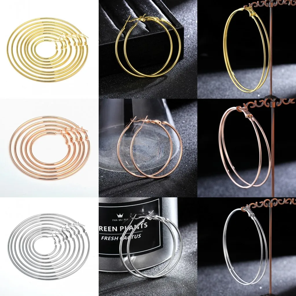 

ROXI 1pair Big Circle Hoop Earrings for Women Steampunk Round Earrings Simple Smooth Circle Loop Earrings Jewelry Korea Gifts