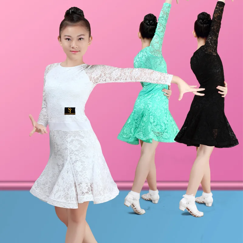 Белые кружевные Детские платья для латинских танцев, современные танцевальные костюмы для девочек, детское бальное платье для танго, Одежда для танцев, Румба