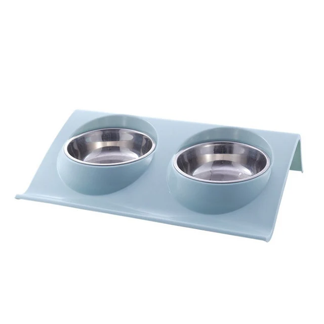 Stainless Steel Pet Dog Double Bowls Food Plate Teddy Dog Cat Food