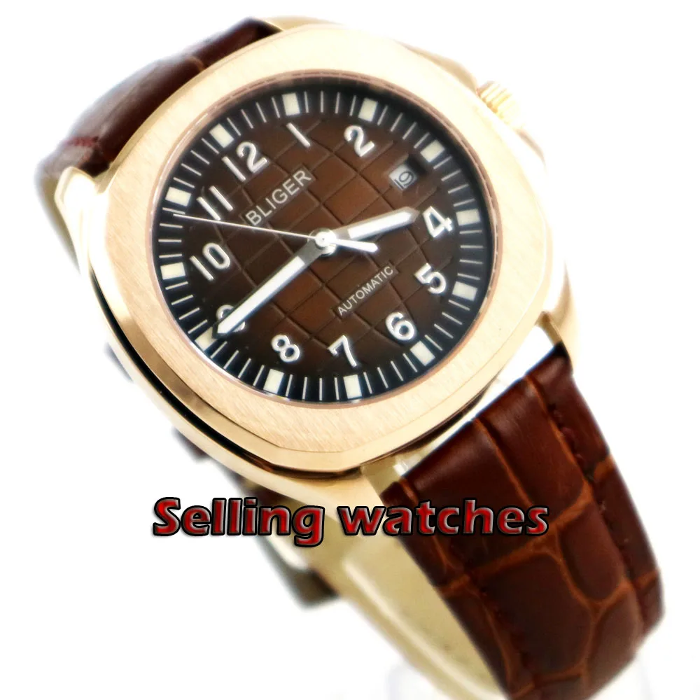 

40mm Bliger Brown dial Automatic Rose Gold Plated Sapphire Luminous men's Watch