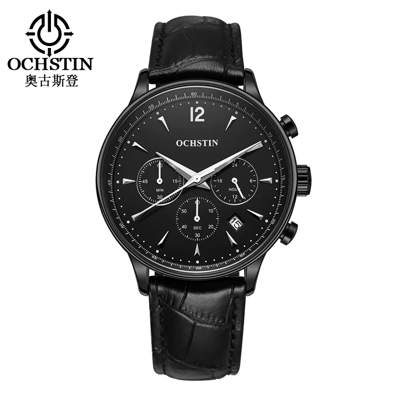 Топ люксовый бренд OCHSTIN мужские спортивные часы мужские кварцевые часы с датой мужские кожаные военные наручные часы мужские Relogio Masculino - Цвет: black