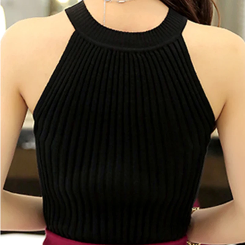 Sexy black Women Sweaters Pullover o neck Sleeveless Jumpers Crewneck Ribbed Pullover summer 2019 Knitted Sweaters tunic shirt