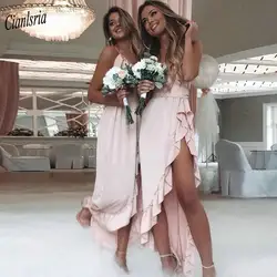 Розовое платье подружки невесты с кружевом длиной выше колена, с рукавом три четверти, Короткое свадебное платье для гостей, платье для