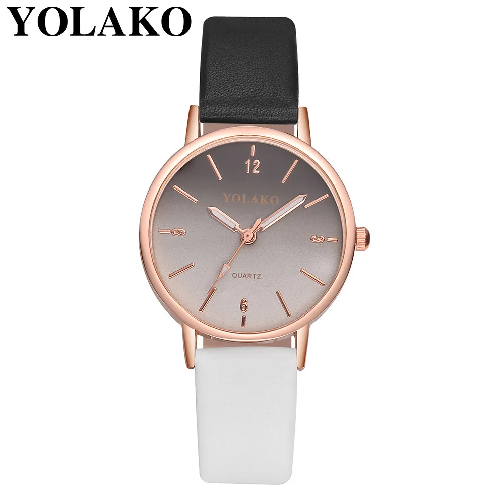 YOLAKO для женщин простой кожаный кварцевые часы женские часы под платье студентов повседневное наручные Relojes Montre Femme подарок # b