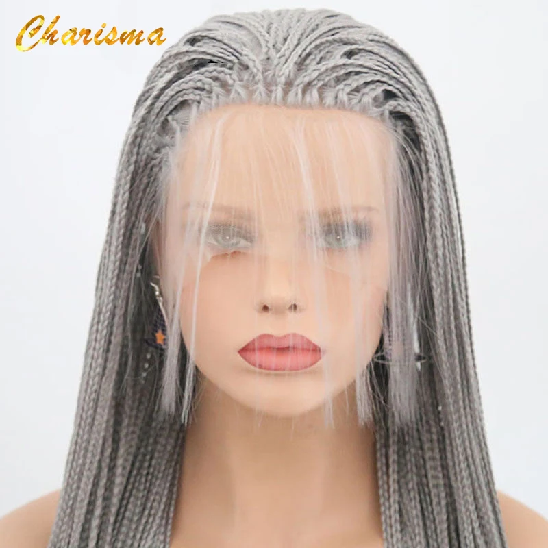 Charisma синтетические парики на кружеве ручной работы 24 ''косички Высокое качество парик с волосами младенца серый цвет парики для черных женщин