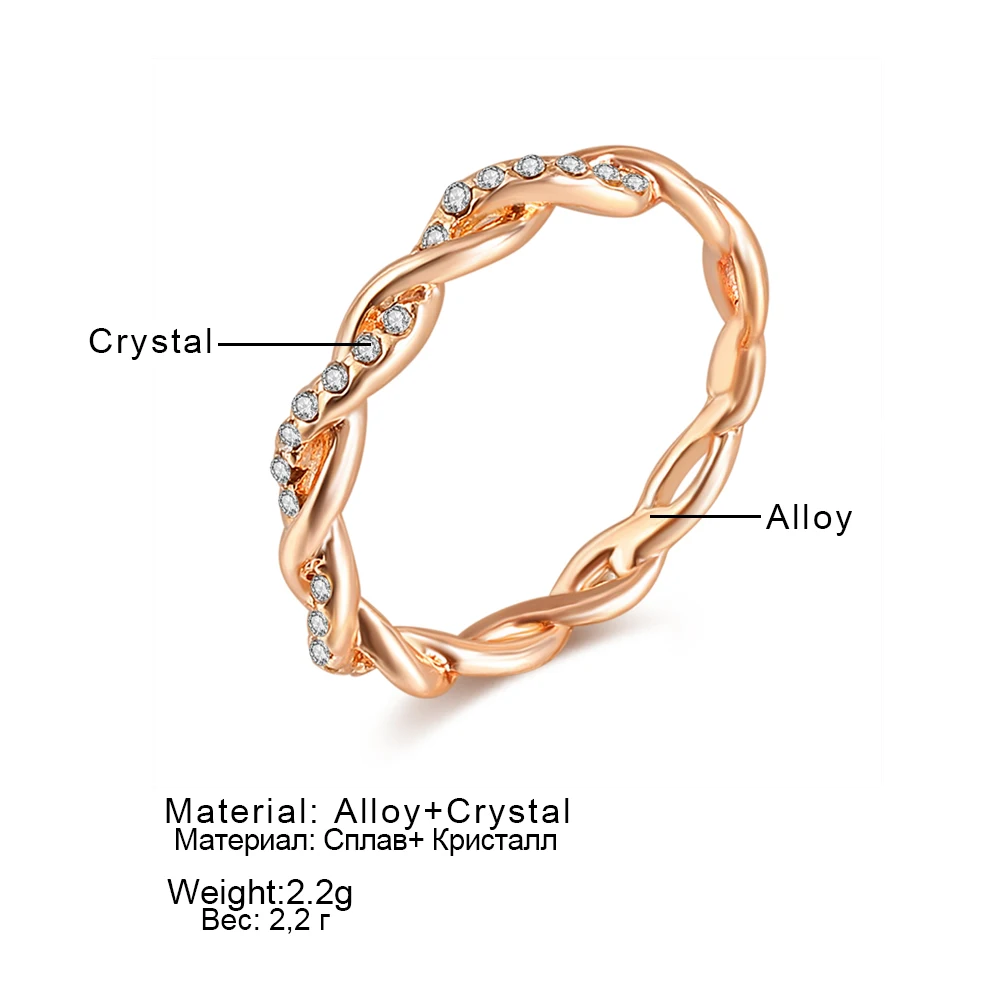 Rose Gold Color Twist Classical Cubic Zirconia Wedding Engagement Ring for Woman Girls Austrian Crystals Gift Rings Bague Femme