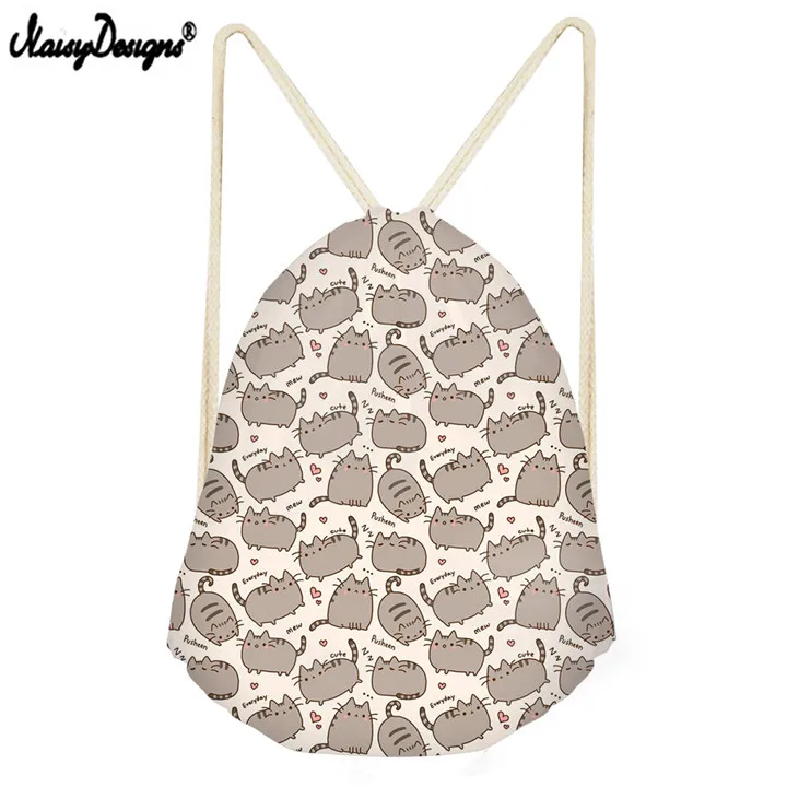 Шумный дизайн Drawstring сумка 3D Кошка Печатный струнный Мешок Пляжный женский дорожный пакет посылка хранения подростковый Рюкзак Kawaii Girl Travel - Цвет: LMXY0218Z3