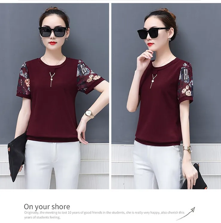2018 New Summer Women Blouse Print Patchwork Short Sleeve Womens Tops And Blouses Casual Shirt Plus Size Tops Blusas Feminine (4)