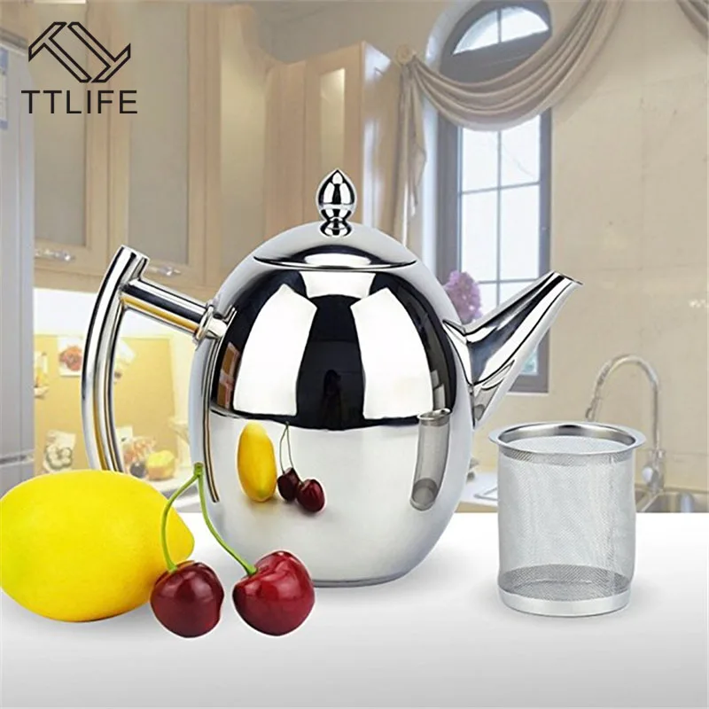 Koop TTLIFE Rvs 1L 1.5 Koffie Pot Met Zeef Duurzaam Theepot Koffie Waterkoker Huishouden Keuken coffeeware Thee Tool