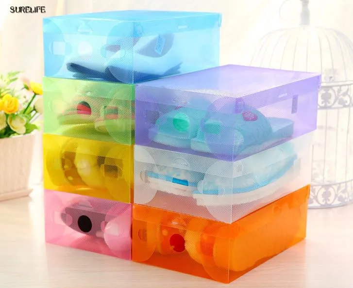 

5pcs children/women/men Clear Plastic Shoes Storage Box Foldable Drawer Type Box For Women Shoes Organizer