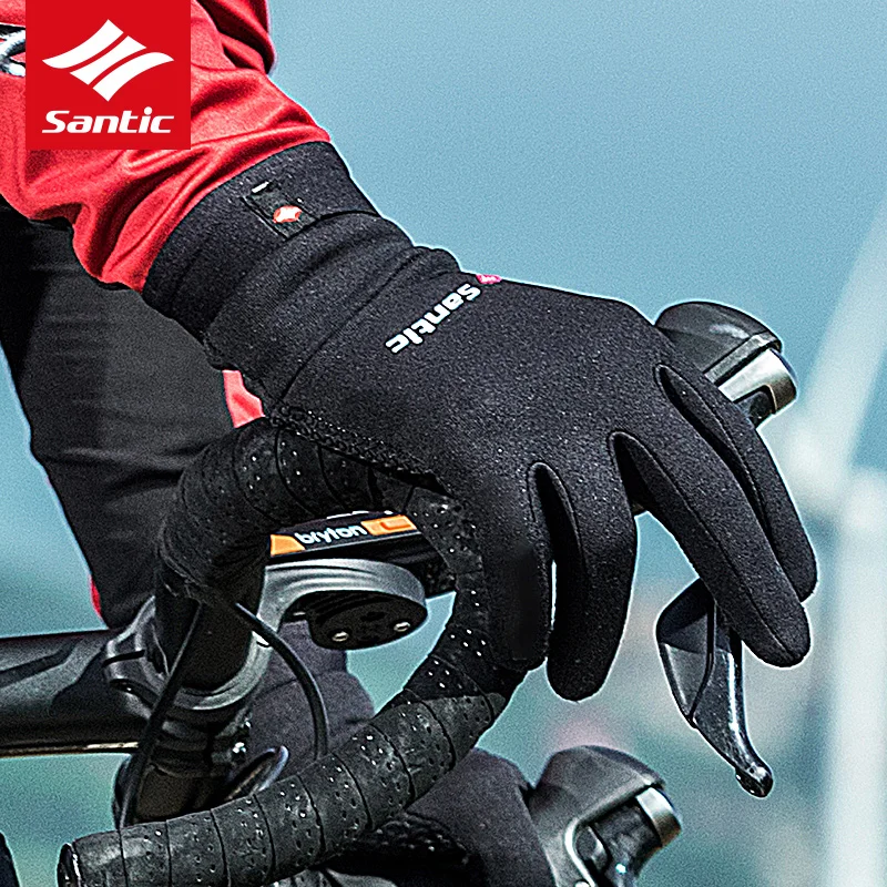 cheap Santic Cycling Gloves Winter Road Mountain Bike MTB Gloves Full Finger Men WOmen Warm Shockproof Sport Gloves Guantes Ciclismo