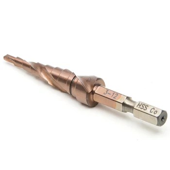 

Spiral Grooved Step HSS Co Cobalt Titanium Drill Bits Hole Cutter 1/4" Hex Shank Metal Cone Drilling 3-12mm Hole Saw M35 Set