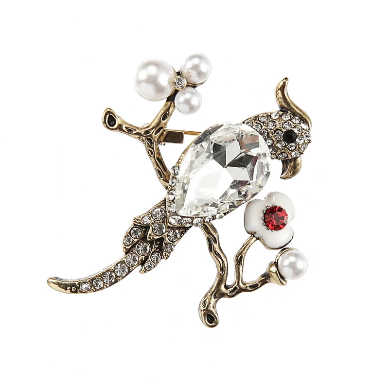 TDQUEEN Brooches Large Crystal Bird Pins and Brooches Gold-color Safety Pin Jewelry Simulated Pearl Wedding Brooch for Women 3