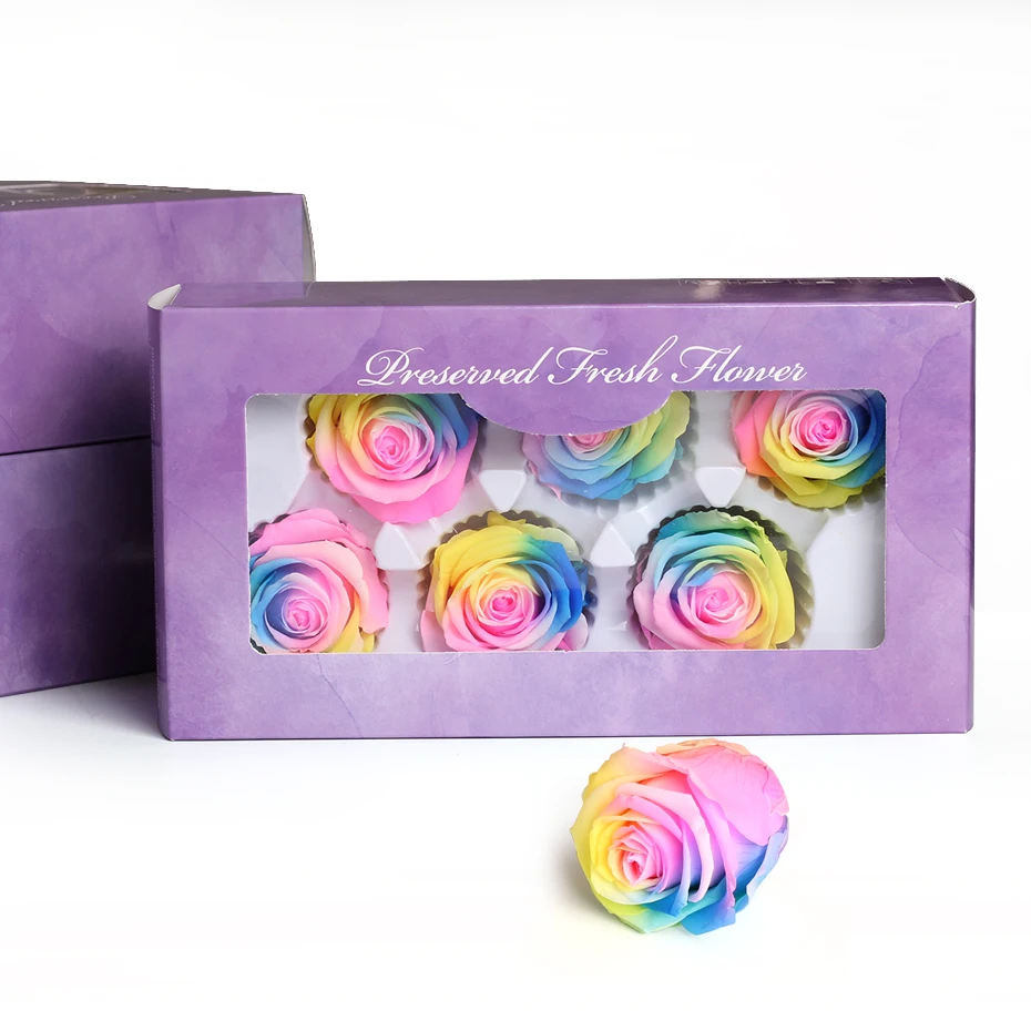 

1 Box High Quality Colorful Immortal Preserved Roses Flower Diameter 5-6CM Rose Eternelle Boite Dried Flowers Material Gift Box