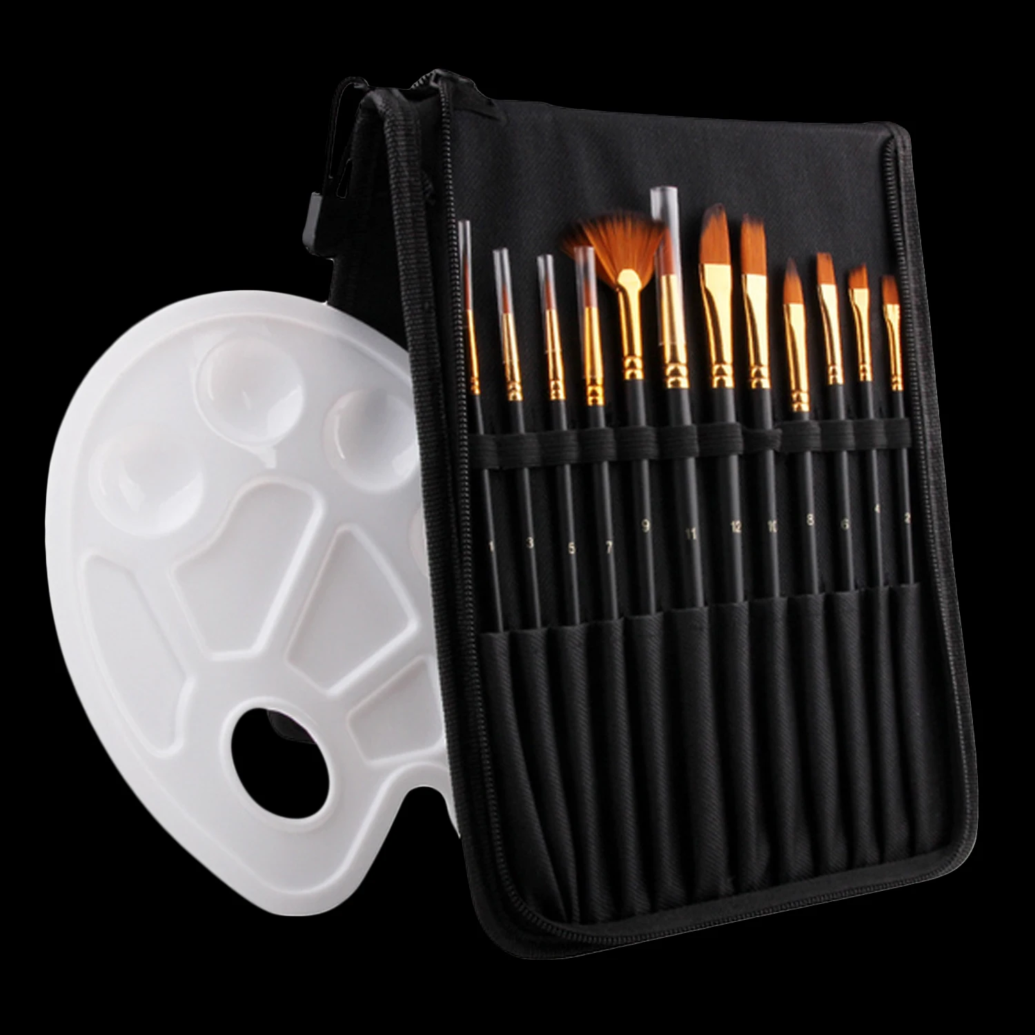 

14PCS Art Paint Brush Sets with Pen Bag Paintbrush Paint Tray Palette for Watercolor Acrylic Oil Drawing Painting Black