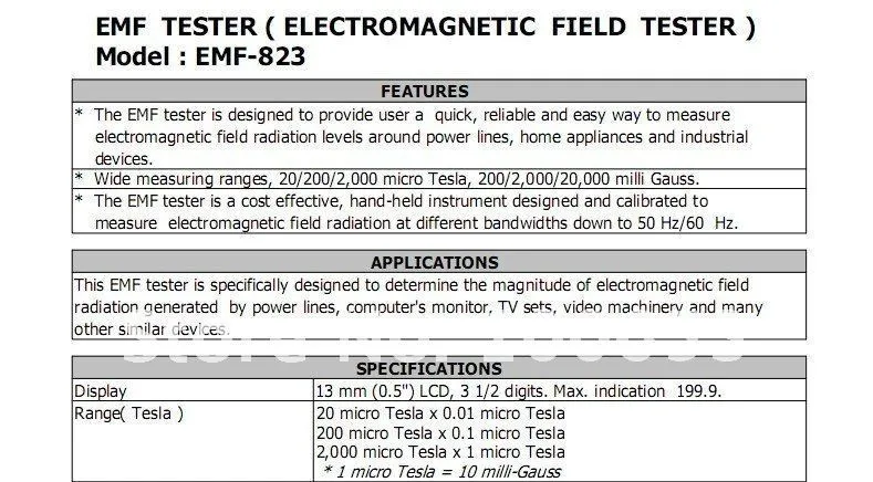 EMF-823 электромагнитного поля тестер EMF метр Гаусс метр Hertzian LUTRON