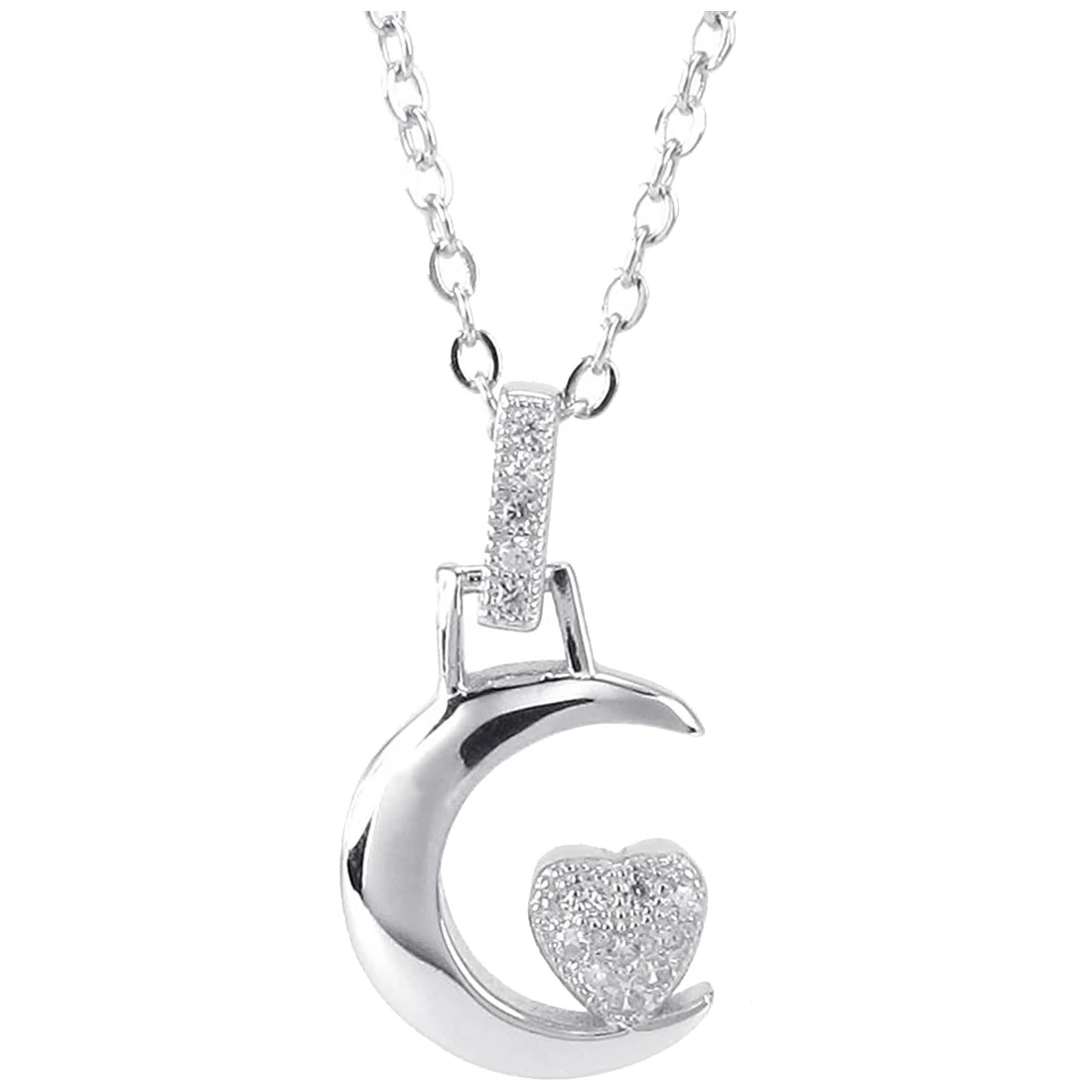 Jewellery Womens Moon Heart Pendant Necklace with 20 inch Chain, Colour Silver (with Gift Bag)