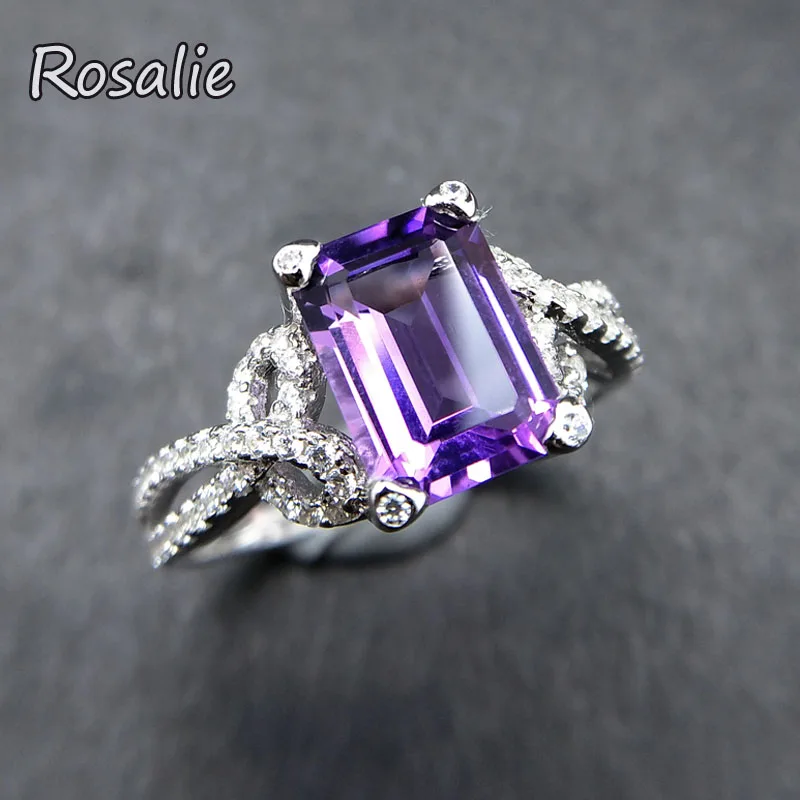 

Rosalie,100% natural 2.5ct africa amethyst octagon 7*9mm gemstone solid Ring 925 sterling silve women ring with jewelry box