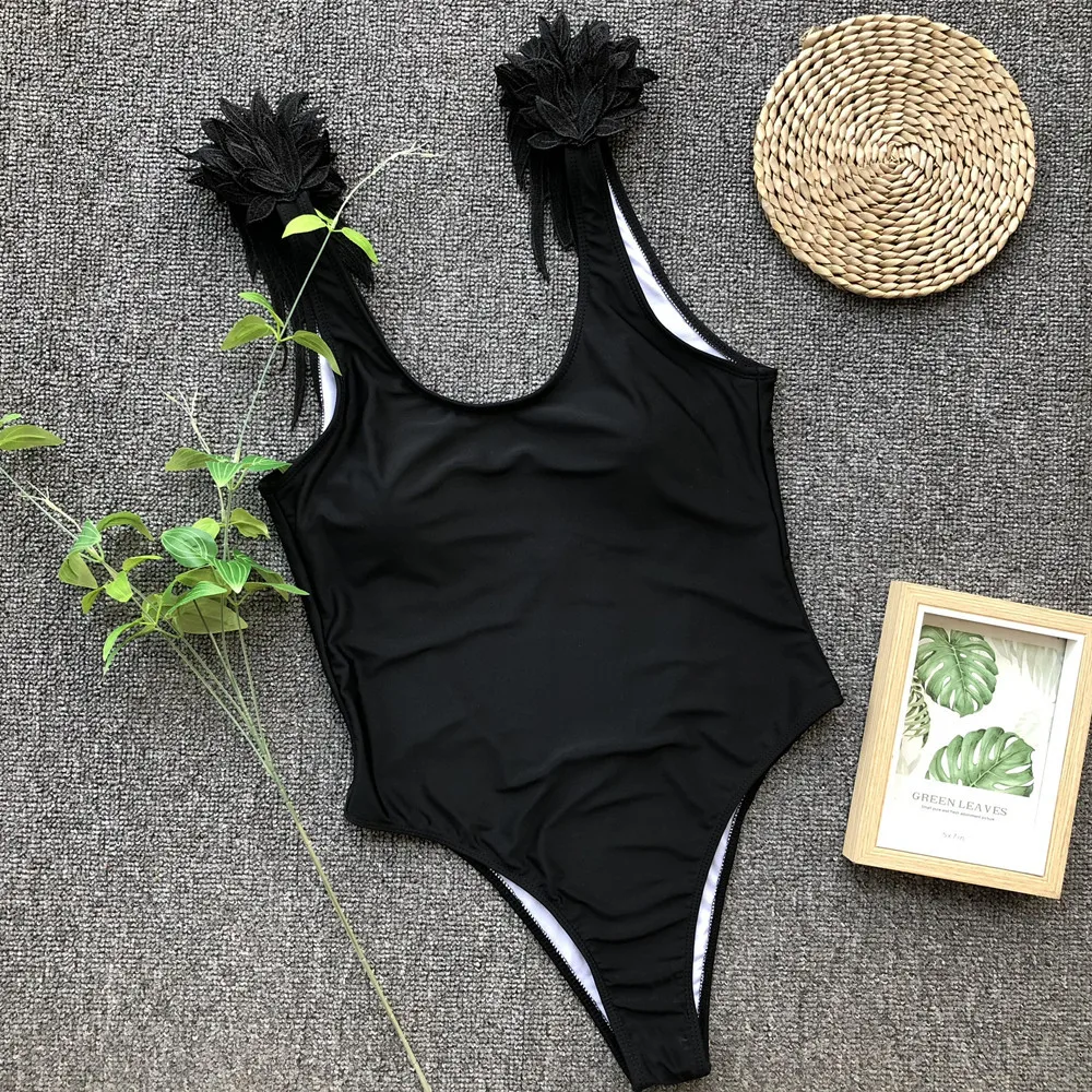 Cute Wing Decoration One Piece Swimsuit Women Swimwear Scoop Neck