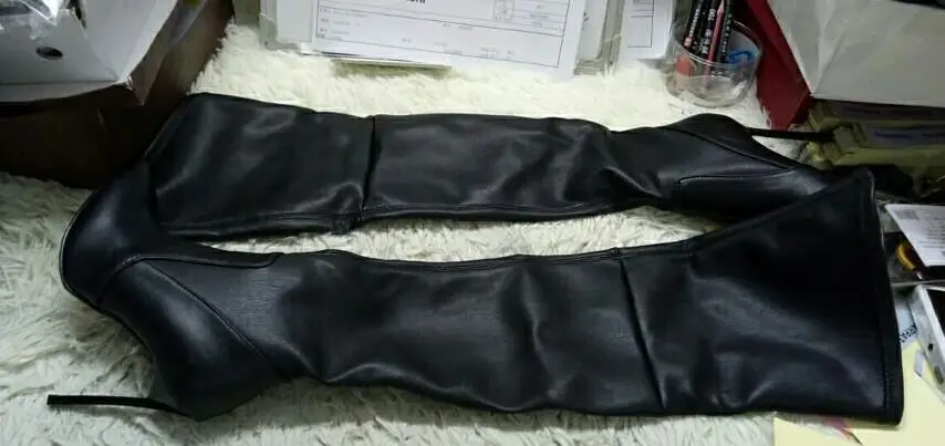 Mujer Punta La Estiramiento Terciopelo Real Talón Hacer Tamaño De Cuero Alto Alta En Botas Rodilla Gran Calidad Negro Foto Pico Sobre xB6XwWqz