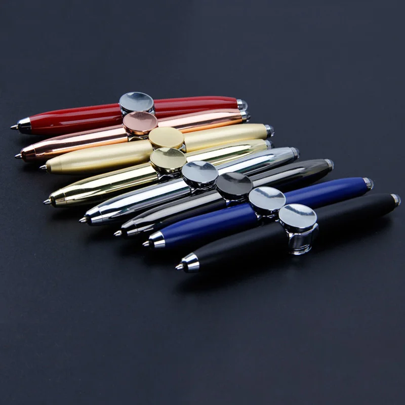 

Newly Hand Fidget Spinner Stainless Steel Pen Anti Stress LED Light Interesting Funny Toys Ballpoint Pen